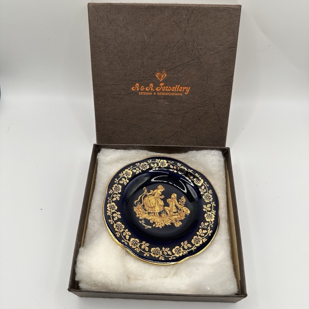 Porcelaine‎ Limoges Castel France Cobalt Blue & Gold Miniature Dish 22k Gold